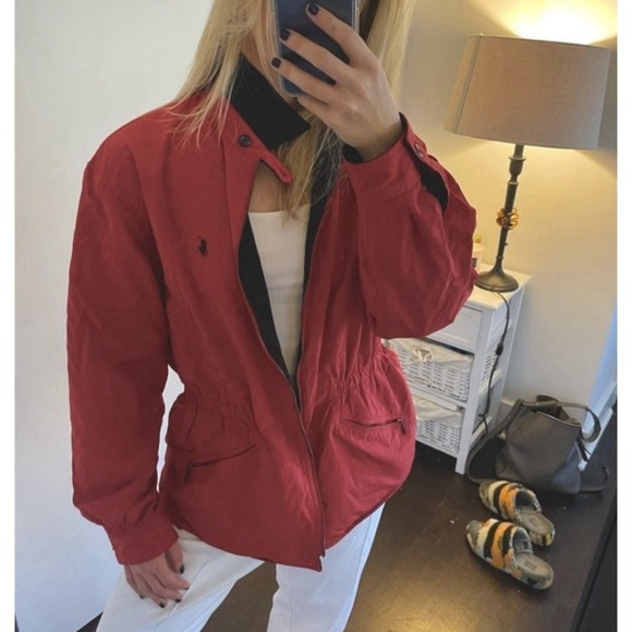 Ralph Lauren Jackets & Blazers - 90s Polo Ralph Lauren Jacket Womens Reversible Full Zip Fleece Nylon Red Black M
